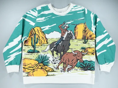 Moletom Wrangler Feminino XL Verde Branco Retrô Cowboy Western Graphic Pullover - Imagem 1 de 4