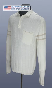 Percival Waffle Knit Long Sleeve Polo Shirt Mens White-Cream Size XL 100% Cotton - Picture 1 of 24