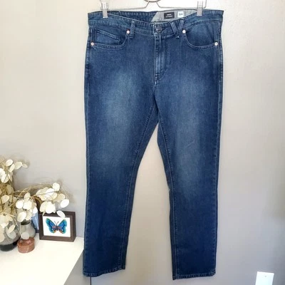 Volcom Vorta Slim Straight Jeans Mens Size 34 Medium Wash Stretch Denim Skater - Image 1 of 4