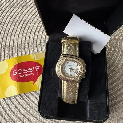 NEW GOSSIP Quartz Gold-tone Wrist Watch Snakeskin Leather Band Wristwatch In Box - Image 1 of 4