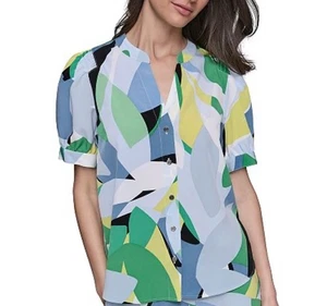 Top KARL LAGERFELD PARIS Geométrico Manga Abullonada Manga Corta Botón Talla M (H9) - Imagen 1 de 10