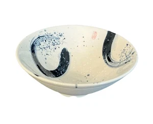Japanese Style 9x3.5 Ramen Bowl Ribbed Beautiful Glazed Blue Pattern Big Bowl  - Picture 1 of 11