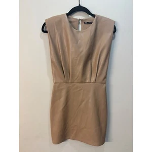 Zara Faux Leather Mini Dress Sleeveless Bodycon Party Cocktail Nude S - Picture 1 of 8