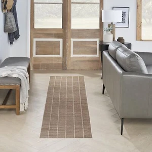 Nourison Serenity Home Geometric Mocha Ivory 2'2" x 7'6 Area -Rug, Easy - Picture 1 of 7