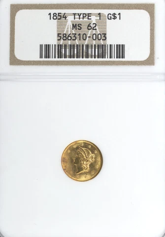 1854 G$1 Type 1 MS62 NGC Cover