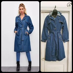 Trendy Women's Blue Belted Denim Trench Coat. S - Picture 1 of 9
