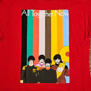 Nuova maglietta SS gialla Beatles etichetta sottomarina tutti insieme ora rossa da uomo grande - Foto 1 di 7