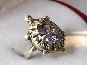 Anillo Tortuga URSS De Colección Plata Esterlina 925 Piedra Joyería Fina Para Mujer Talla 5US - Imagen 1 de 6