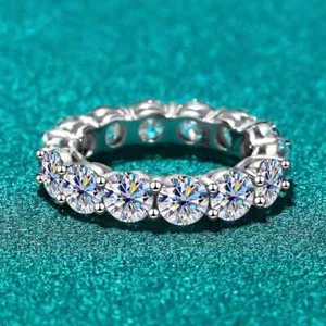Bague moissanite complète 7 ct 5 mm coupe ronde étincelante pleine argent sterling S925 - Photo 1/8