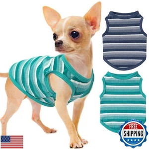 2 Pack Dog Clothes for Small Dogs Striped Dog Shirt Tank Top Pet Soft Sleevel - Picture 1 of 5