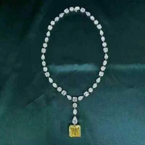 2Ct Cushion Lab-Created Citrine & Diamond Tennis Necklace 14k White Gold Finish - Picture 1 of 5