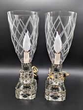 Vintage 1940s Boudoir Hurricane Lamps Pair Crystal Stacked Cube Diamond Etched