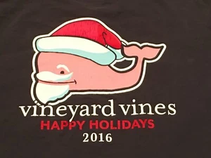 Vineyard Vines Happy Holidays 2016 Christmas Santa Long Blue T-Shirt Size Medium - Picture 1 of 12
