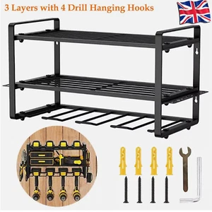 3-Layer Electric Drill Storage Rack Wall Mounted Power Tool Holder Organizer UK - Picture 1 of 12