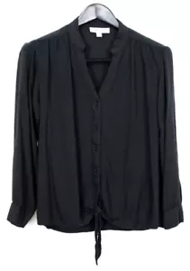 JENNIFER AND GRACE Size S Women's Top Button Up Long Sleeve V Neck Black - Picture 1 of 5