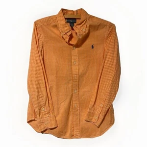 Ralph Lauren Polo Boys SZ M 10/12 Orange/White Gingham Long Sleeve Button Shirt - Picture 1 of 4