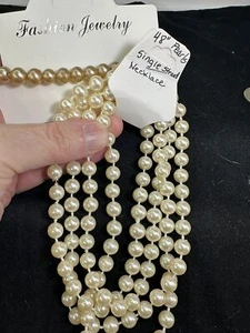 Necklace 48" Single Strand Pearls Bracelet Pearls Regular Clasp Vintage M-6526 - Picture 1 of 5