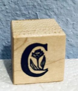 Lettera C Monogramma Iniziale Montato su Legno Timbro Gomma Fiore Floreale PSX NUOVO - Foto 1 di 2