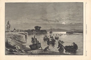 Harper's Weekly: "INDIOS LIBRES CRUZANDO EL MISURI EN BOTES TORO" - Imagen 1 de 1