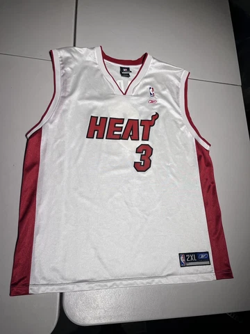 Reebok Jersey XXL White Red Dwayne Wade Miami Heat Poly Nylon NBA Basketball Cover