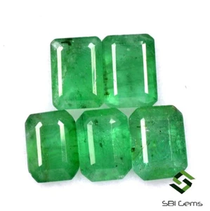 Lote de 5 piezas gemas sueltas verdes certificadas esmeralda natural corte octágono 7x5 mm 4,27 quilates - Imagen 1 de 6