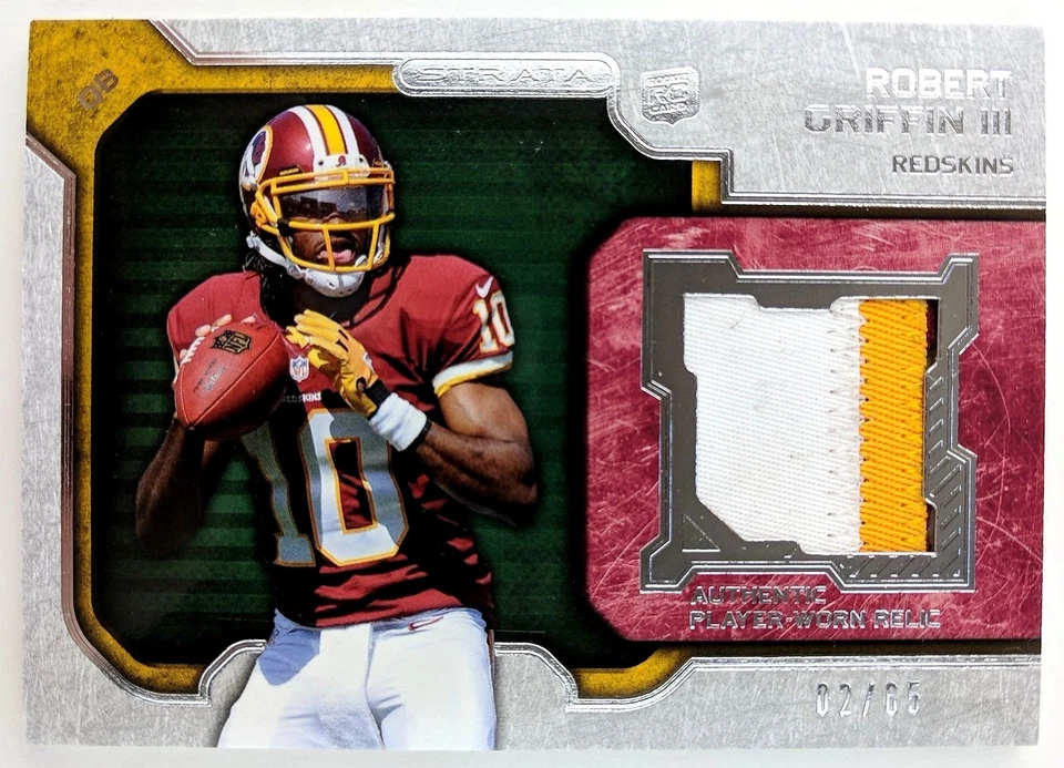 ROBERT GRIFFIN III RC 2012 TOPPS STRATA 3 COLOR JERSEY PATCH#2/65!REDSKINS QB RC - Image 1 of 1