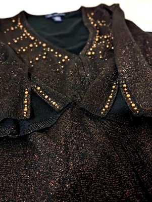 Elegante Cárdigan Susan Graver para Mujer XL Negro Dorado Suéter Metálico Fiesta Foto 1 de 4