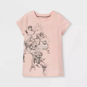 Girls' Marvel Team Cap Sleeve Graphic T-Shirt Peach Orange - Picture 1 of 1