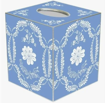 Marye-Kelley, French Blue Provencial Tissue Box Cover, Silver Trim, New - Image 1 of 2