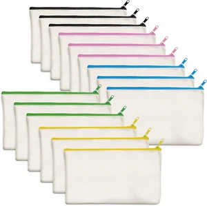 15 Pack Blank Cotton Canvas DIY Craft Zipper Bags Pouches Pencil Case for Makeup - Picture 1 of 12