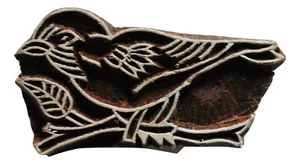 Bird Sitting on a Branch 7.3cm Indian Hand Carved Wooden Printing Block Stamp - Picture 1 of 3