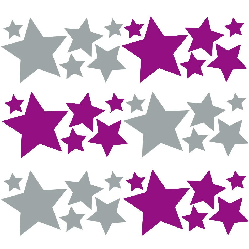 36 Sterne Aufkleber Mix Set Silber/Lila; Wandtattoo,Fenster Deko Weihnachten - Bild 1 von 1