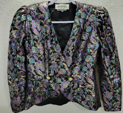 Blazer de pasarela vintage Saks Fifth Avenue para mujer talla 10 forrado con estampado metálico Foto 1 de 4