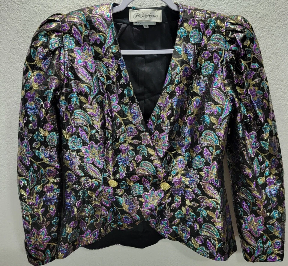 Blazer de pasarela vintage Saks Fifth Avenue para mujer talla 10 forrado con estampado metálico Foto 1 de 4