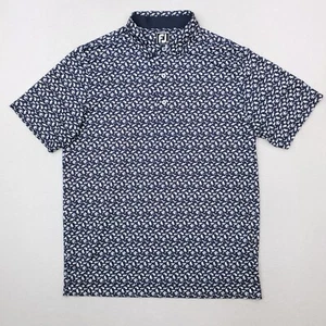 Footjoy Shirt Mens Medium Blue Performance Golf Polo Sharks Flamingo Allover AOP - Picture 1 of 12