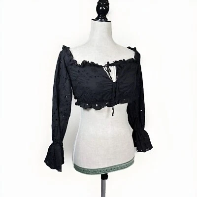 Top Corto Cami de Encaje con Volantes Niebla Tigre S Negro Ojales Hada Gótico Coqueta Club Foto 1 de 4