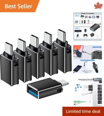 USB C to USB Adapter 6 Pack - Fast Charge & Sync, Wide Compatibility - Black - Image 1 of 4