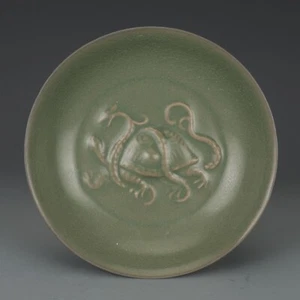 7.1" Chinese Old Ru kiln Green Glaze Porcelain Plate Brush Washer - Picture 1 of 5