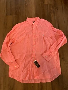 Neu mit Etikett Polo Ralph Lauren Herren 3XB rosa Leinen Langarm Button-Down Hemd 3XL Big - Bild 1 von 4