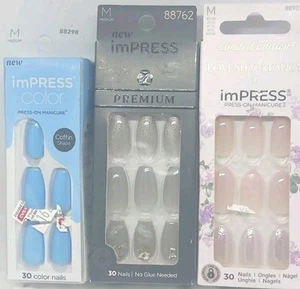 3PK Kiss impress color gel nail SET No Glue Mani 30 Nails ea #513,88903,88762 - Picture 1 of 1