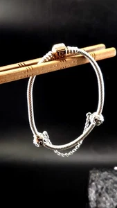 Vintage Sterling Silver & Rose Gold Pandora bracelet with Chain Heart Charms 19g - Picture 1 of 12
