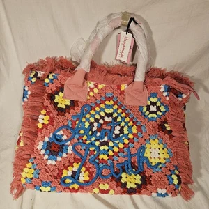 MC2 Saint Barth Vanity borsa tote all'uncinetto donna taglia unica rosa frange multicolore - Foto 1 di 14