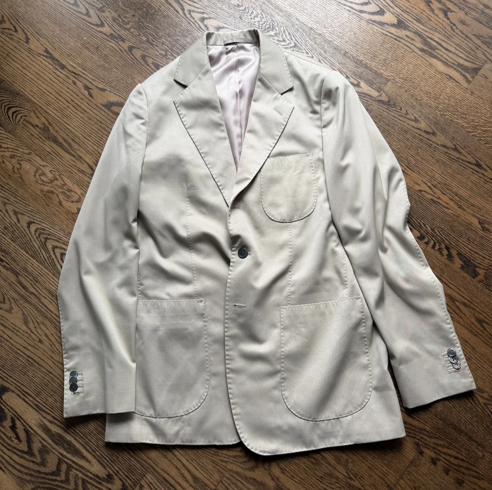 Custom Marzoni Beige Cotton Suit 3/2 Roll Patch Pockets 42L - Image 1 of 4