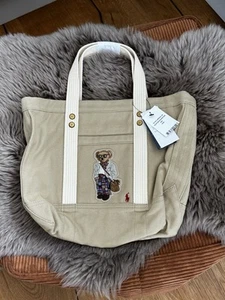 Bolso de Mano Polo Ralph Lauren Oso Pequeño Mediano Cremallera Lona Marrón Tostado Compras Nuevo con Etiquetas - Imagen 1 de 16