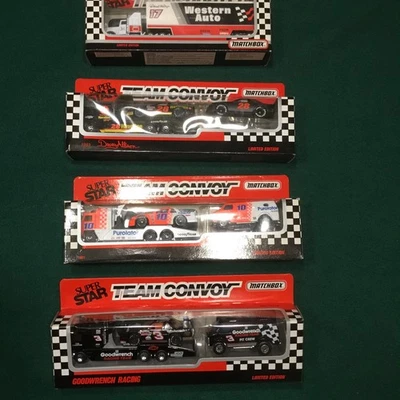 VINTAGE Lot Of 4 Matchbox SUPER STAR TEAM CONVOY Transporter SETS NIB RACE CARS - Image 1 of 4