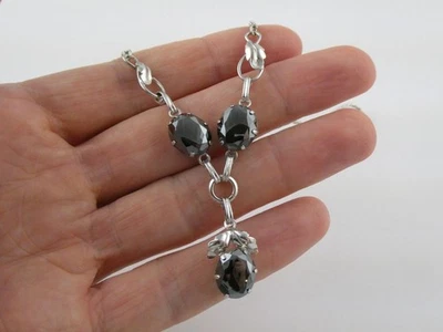 Collar colgante Van Dell plata esterlina hematita elementos florales 10 g 16 pulgadas Foto 1 de 4