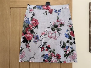 Laura Ashley Ladies Grey Floral 100% Linen A-Line Skirt Size 12 - Picture 1 of 8