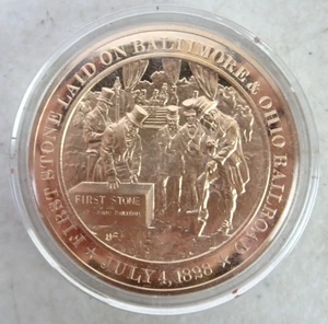 Primera piedra del ferrocarril B&O 1828 - Franklin Mint historia de Estados Unidos medalla de bronce de 1 3/4" - Imagen 1 de 3