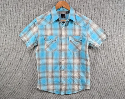 J. Ferrar Men's Modern Fit Blue Check Plaid Western Pearl Snap Button Shirt S - Image 1 of 4