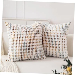 Boho Pillow Covers Set of 2-18x18 Inch Chenille 18" x 18" (Pack of 2) Yellow - Picture 1 of 7